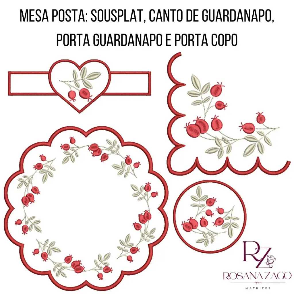 MESA POSTA: SOUSPLAT, CANTO DE GUARDANAPO, PORTA GUARDANAPO E PORTA COPOS