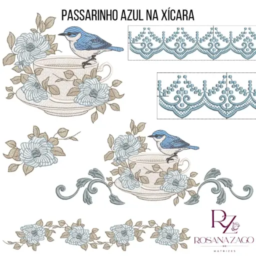 PASSARINHO AZUL NA XÍCARA